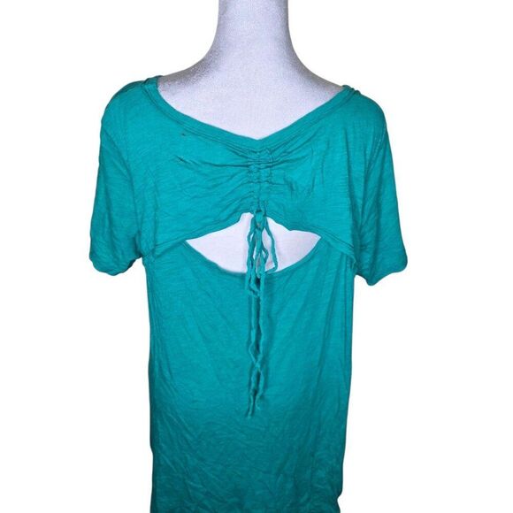 T LA Short Sleeved Open Back Long Swing Top Womens Size XL Teal Blue - Picture 6 of 11